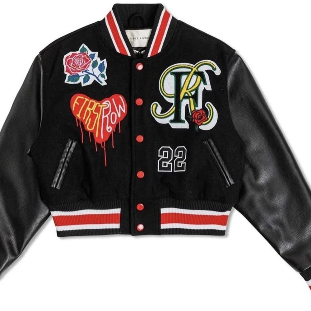 Black Varsity Jacket with Red and White Accents